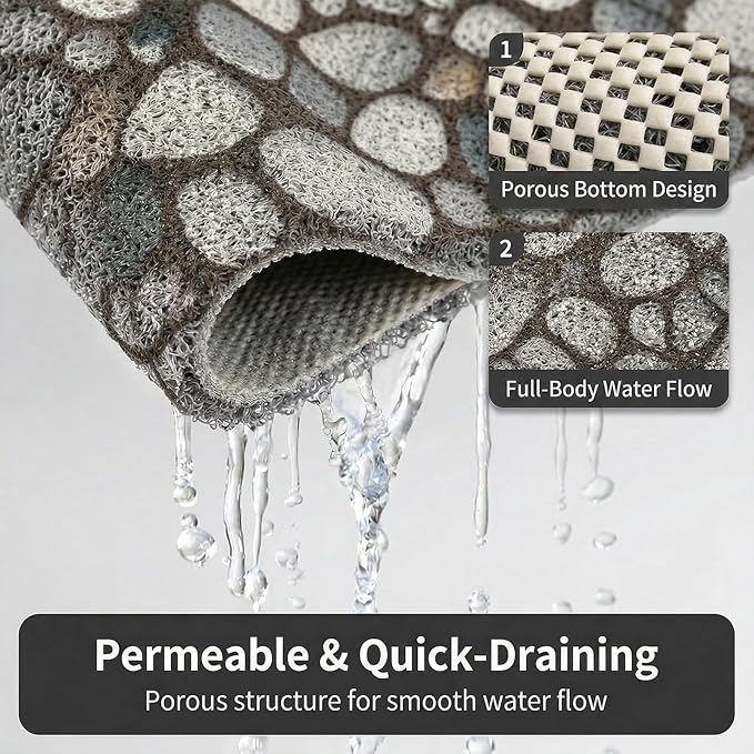 Square Shower Mat Non Slip, 24 x 24 Inch Soft PVC Loofah Shower Mats for Wet Area, Foot Scrubber Anti Slip Bathmat with Drain, Quick Drying Easy Cleaning Bath Mat for Tub, Bathroom