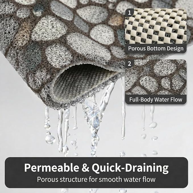 Square Shower Mat Non Slip, 27 x 27 Inch Anti Slip Showr Mat Without Suction Cups, Quick Drying Foot Scrubber PVC Loofah Bath Mats for Bathroom, Tub, Wet Area