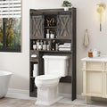 Vabches Over The Toilet Storage Cabinet, Farmhouse Storage Cabinet Over Toilet with Sliding Door& Toilet Paper Holder Stand，Home Space-Saving Toilet Rack, for Bathroom, Laundry and Restroom