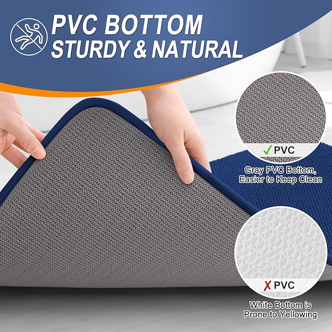 OLANLY Thick Memory Foam Bathroom Runner Rugs 44x24, Extra Soft Absorbent Long Bath Rug, Quick Dry Bath Mats, Non-Slip, Machine Washable Mat for Bathroom, Tub and Shower, Home Decor Accessories, Navy