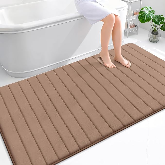 OLANLY Memory Foam Bath Mat 70x46, Super Soft Absorbent Bathroom Rugs, Quick Dry, Machine Washable Shower Floor Rugs, Bathmat Carpet, Bathroom Home Decor Accessories, Mocha