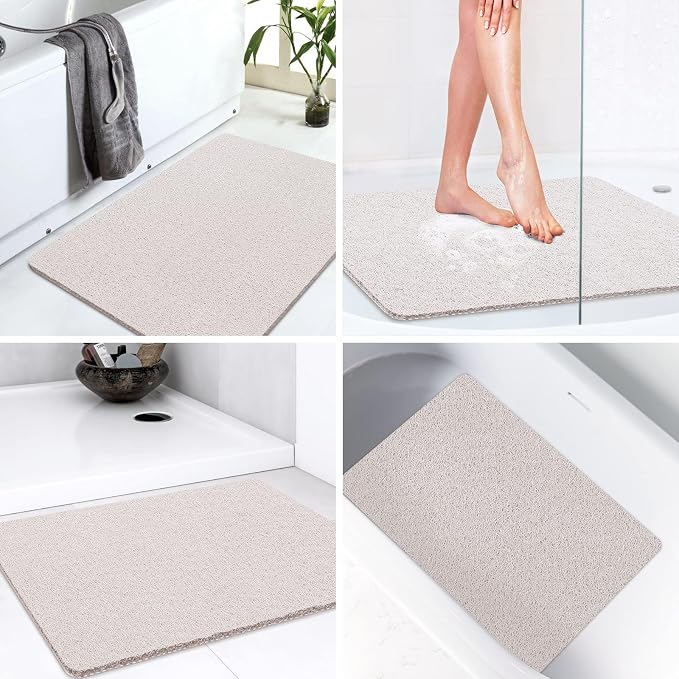 LuxStep Shower Mat Bathtub Mat,24x32 inch, Non-Slip Bath Mat with Drain, Quick Drying PVC Loofah Bathmat for Tub,Shower,Bathroom (Phthalate Free,White)
