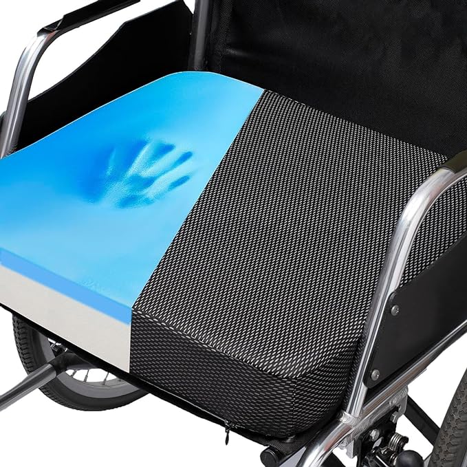 Ifoam Gel Infused Memory Foam Layer Wheelchair Cushion - Seat Cushion for Wheelchair-Office Chair, Kitchen Chair-Pressure Sore and Tailbone Pain Relief-High Dense Polyfoam Base (Black, 18×16×3 inch)