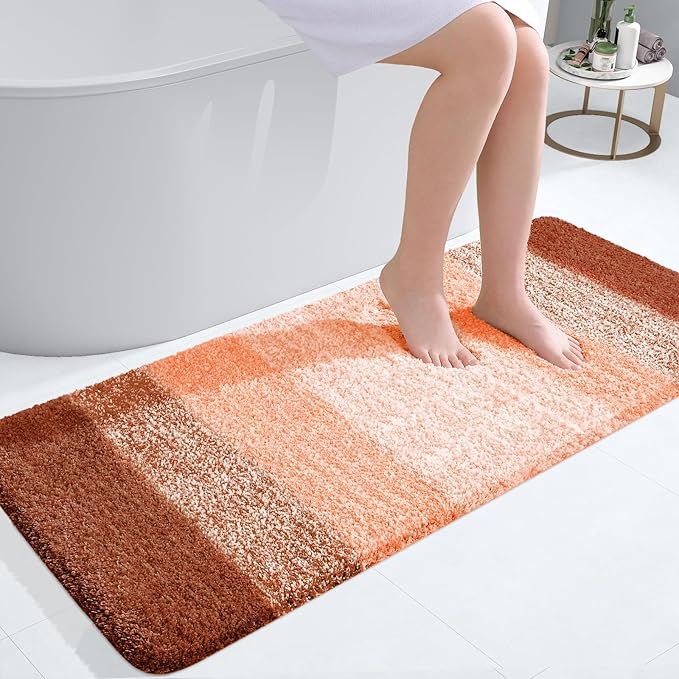 OLANLY Bathroom Runner Rugs Mat 47x20, Extra Soft Absorbent Microfiber Bath Rugs, Rubber Backing, Quick Dry, Washable Long Bath Mats for Bathroom Floor, Tub and Shower, Home Decor Accessories, Orange
