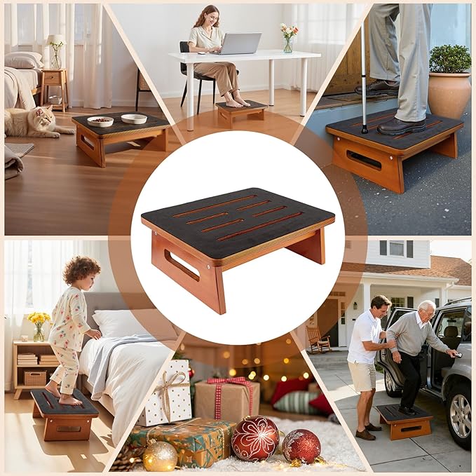 Landrip Step Stool for Adults Seniors with Non-Slip Rubber Stepping Surface, Heavy Duty Wooden Step Stool, Bed Steps for High Beds, Bathroom, Bedroom, Kitchen & Kids Bedside Support