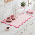 Scalloped Dish Drying Mat for Kitchen Counter, Absorbent Easy Clean Non-slip Coffee Bar Station Accessories, Trendy Cute Aesthetic Modern Drainer Kitchen Drying Mat, Pink 12" x 19"