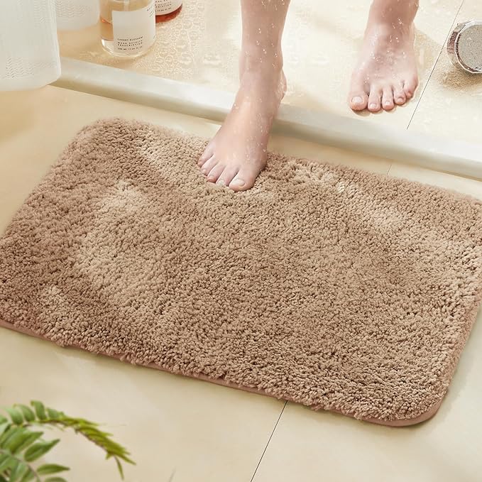 TECHMILLY Super Soft Shaggy Bathroom Rugs, Absorbent Thick Non Slip Microfiber Bath Rugs, Quick Dry Machine Washable Bath Mat for Bathroom Floor, Bathtub and Shower 17"x24"