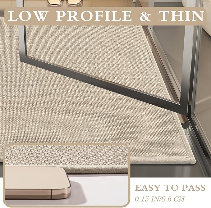 YIHOUSE Beige Bathroom Rug Sets 2 Piece, Bathroom Mat Quick Dry, Thin Bath Rug Set,Absorbent Bath Mat for Bathroom Non Slip Washable for Toilet and Floor(17.5"x24"U+17"x24")