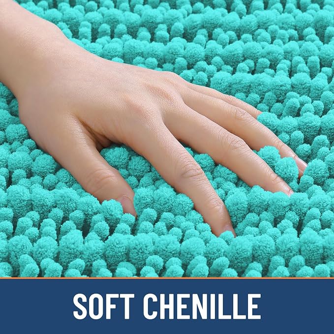 Smiry Bathroom Rugs Mat 44x24, Extra Soft Absorbent Chenille Bath Rugs, Non Slip Rubber Backing Machine Washable Quick Dry Bath Mats for Bathroom Floor, Tub, Shower, Home Decor Accessories, Turquoise