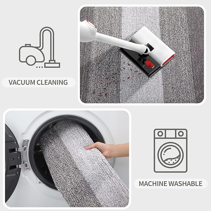 Kitinjoy Indoor Outdoor Door Mat, 70x32 Non-Slip Absorbent Dirt Trapper, Low-Profile Washable Inside Entrance Front Floor Mat, Sturdy Soft Entry Doormats for Entryway, Light Grey