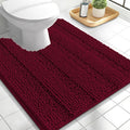 OLANLY Thick Toilet Rugs U-Shaped 24x20, Extra Soft Absorbent Chenille Striped Contour Bathroom Rugs for Toilet, Dry Quickly, Machine Washable, Non-Slip Bath Mat, Burgundy