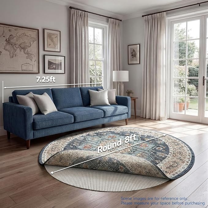Veken 8 Ft Round Rug Pad Gripper for Hardwood Floors, Non Slip Circle Rug Pads for Area Rugs, Thick Rug Grippers for Tile Floors, Under Carpet Anti Skid Mat, Keep Your Rugs Safe and in Place