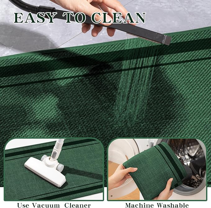 chakme Bathroom Rugs Mat 47x24, Ultra Thin Non Slip Bath Mat Large Quick Dry Absorbent Bath Mat for Bathroom Floor, (Dark Green, 47"x24")