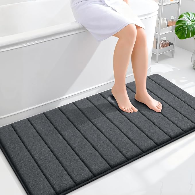 OLANLY Memory Foam Long Bathroom Rugs Runner 47x24, Super Soft Absorbent Bath Mat, Quick Dry, Machine Washable Shower Floor Rugs, Bathmat Carpet, Bathroom Home Decor Accessories, Dark Gray