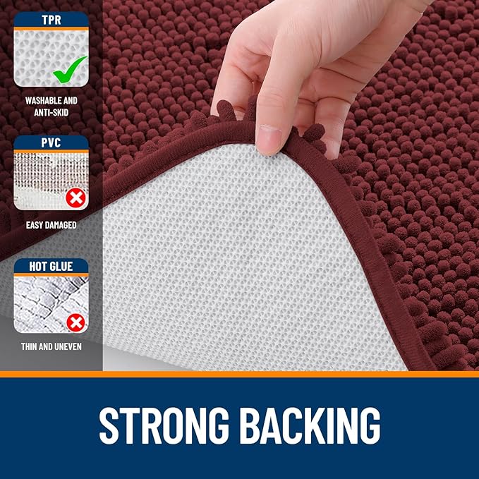 OLANLY Large Bathroom Rugs 45x27, Soft Absorbent Chenille Bath Rugs, Rubber Backing Quick Dry, Machine Washable Bath Mats for Bathroom Floor, Tub and Shower, Home Decor Accessories, Andorra Red-Brown