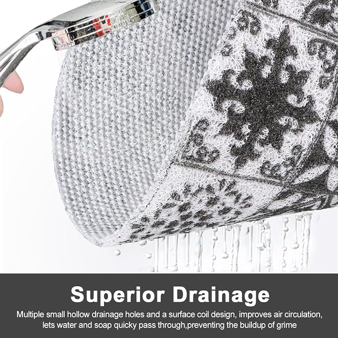 Shower Mat Non Slip, Round Shower Mat for Inside Shower, Non Slip Bathtub Mat, Fast Drying Bath Tub Mats, Loofah Mat for Shower Bathroom, Quick Drying, Resistant (Black Mosaic, 32" (Round))