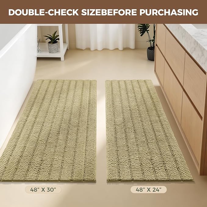 Bcoimo Large Bathroom Rug, Chenille Bath Mat with High Low Pile Design, Soft Absorbent Non Slip Bath Rug, Machine Washable Quick Dry Mat for Shower, Tub, Sink and Vanity
