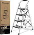 Step Ladder Foldable Folding Stool - for Home Adults Kitchen 4 Stepping Extension Tall Heavy Duty with Handrails - Closet Stepstool Stair Ladders Extendable Stepladder for Indoor House 600Lbs