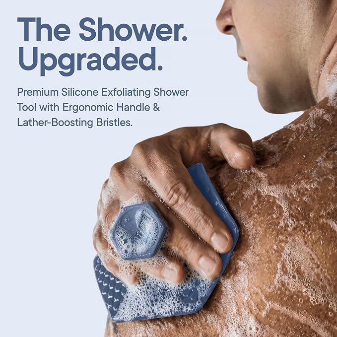 TOOLETRIES Premium Silicone Body Scrubber 2.0, Hygienic Loofah Alternative, Exfoliating Shower Scrubber for Sensitive Skin, Quick Drying & Long-Lasting Bathroom Essentials for Men & Women - Glacier