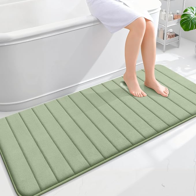 OLANLY Memory Foam Long Bathroom Rugs Runner 59x24, Super Soft Absorbent Bath Mat, Quick Dry, Machine Washable Shower Floor Rugs, Bathmat Carpet, Bathroom Home Decor Accessories, Sage Green