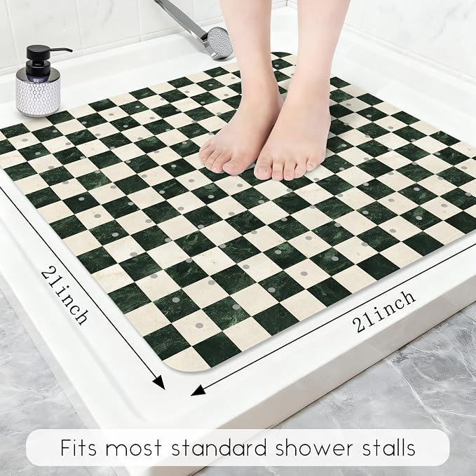Bathtub Mat Non Slip, Checkered Square Bath tub Mat Shower Floor Mat with Suction Cups for Adults Kids Elderly 21 X 21 Inch