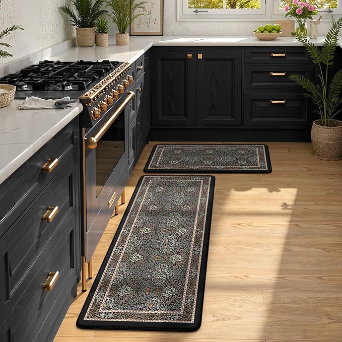 Collive Kitchen Mats Cushioned Anti Fatigue, Waterproof Kitchen Floor Mat Non Slip Desk Rugs Comfort Standing Rug for Sink, Office, Laundry, Home Decor, Black/Mulit