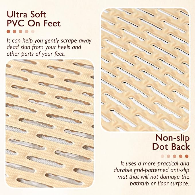Extra Large Non-Slip Shower Mat, Fast-Dry PVC Bath Stall & Tub Mat, Drain-Hole Design,for Shower Stall Tub for Elderly/Kids，Non Slip Bathroom Safety Accessory，Beige 16"x24"