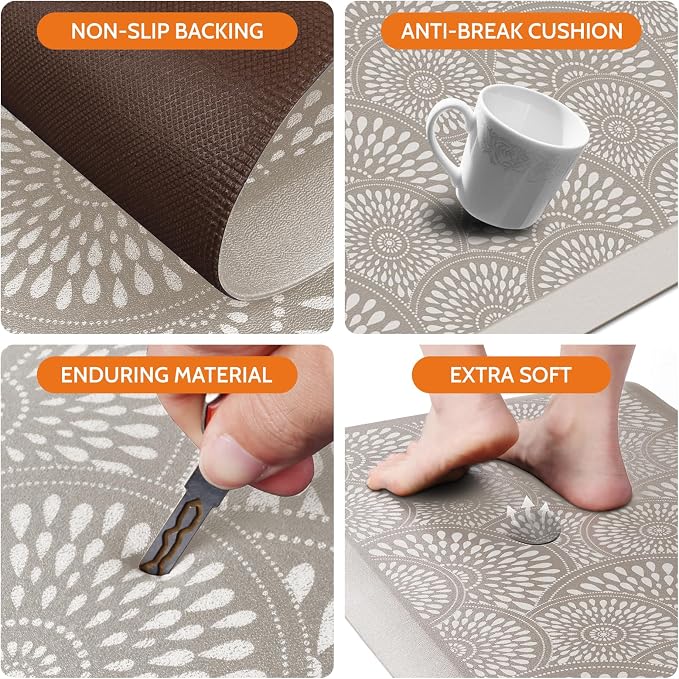 Mattitude 4/5 Inch Kitchen Mat, 17.3x59in Heavy Duty Ergonomic Comfort Foam Standing Desk Mat, Waterproof Non-Slip Standing Mats and Rugs for Kitchen, Office, Khaki