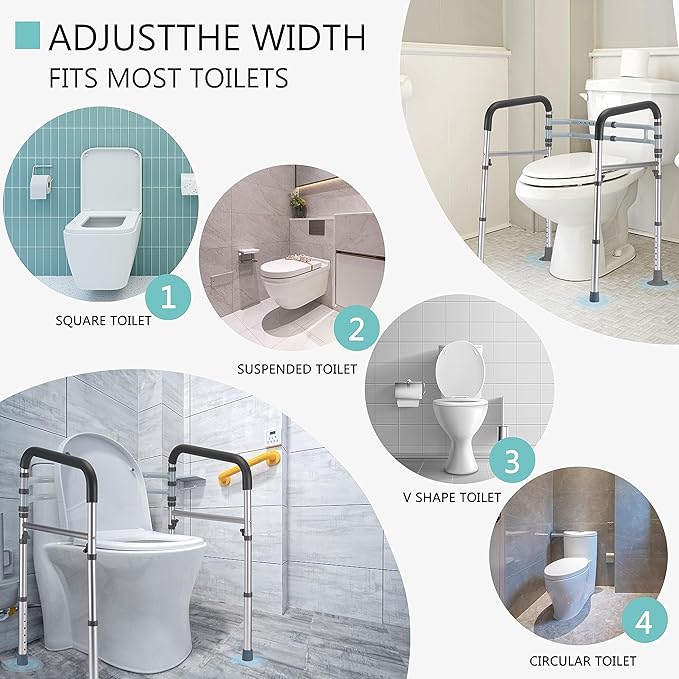 Lianjindun Toilet Safety Rails (350 lb), Adjustable Toilet Frame for Elderly, Seniors, Handicap & Disabled, Foldable Handicap Toilet Handles Fit Any Toilets (Gray)