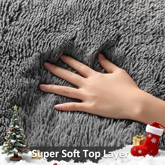 Ophanie Runner Rug for Hallway, 2x6 Washable Non-Slip Fluffy Soft Bedside Rugs 2 Pack, Bedroom Living Room Shaggy Gray Carpet for Kids Girls Boys Dorm Nursery Home Decor Aesthetic, Grey