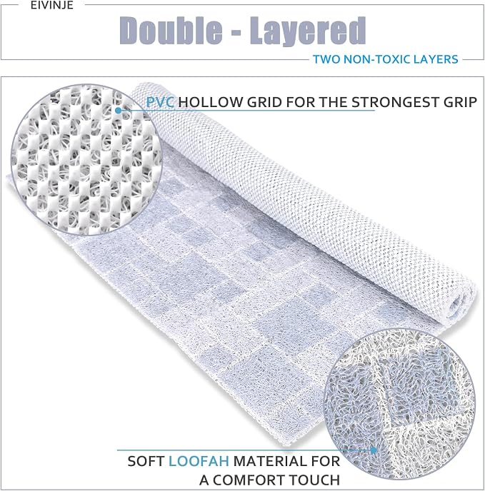 Shower Mat Non Slip Large Bath Tub Mat Non Slip 24''x32'' Loofah Bathroom Shower Mat for Inside Shower Soft Textured Foot Massage Pad Bathroom Floor Mat for Wet Area No Suction Cups Quick Dry