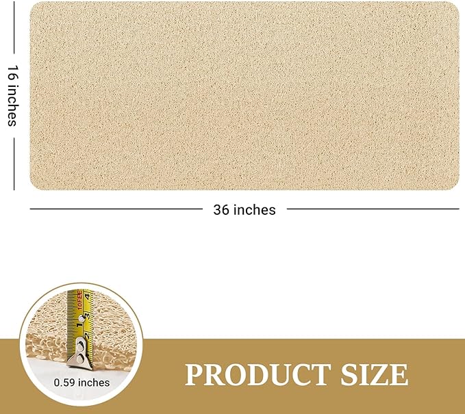 LuxStep Shower Mat Bathtub Mat,36x16 inch, Non-Slip Bath Mat with Drain, Quick Drying PVC Loofah Bathmat for Tub,Shower,Bathroom (Phthalate Free,Khaki)