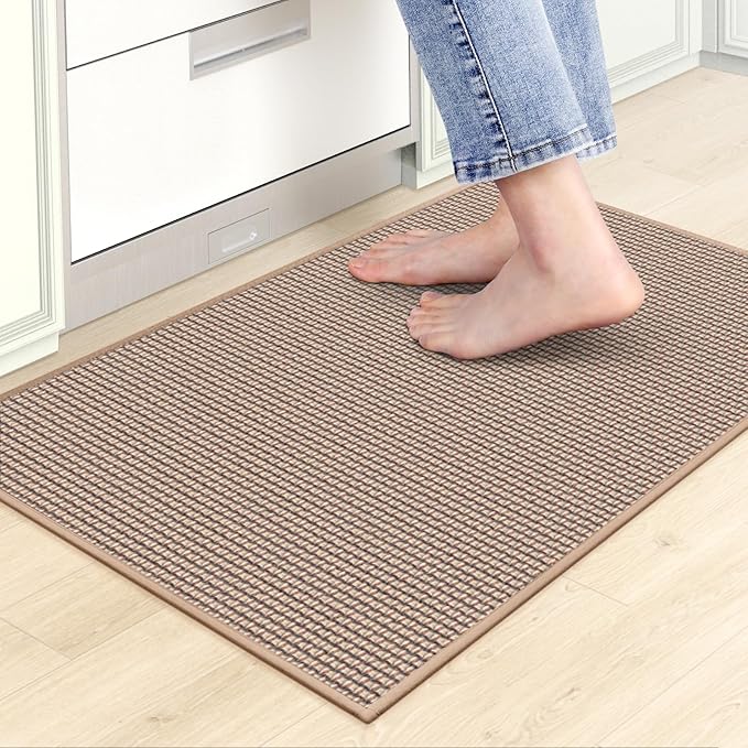 Kitchen Mats for Floor,Kitchen Rug, Nonskid, Washable, Absorbent Kitchen Runner Rug for in front of Sink, Entryway, Hallway, Rubber Backing Indoor Door Mat,Farmhouse Style Standing Mat,17.3"x28",Brown