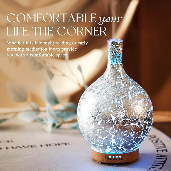 Porseme Silver Plated Essential Oil Diffuser Glass Aromatherapy Ultrasonic Humidifier Cool Mist, Auto Shut-Off,Timer Setting, BPA Free for Home Hotel Yoga Leisure SPA Office Premium Gift 150ml