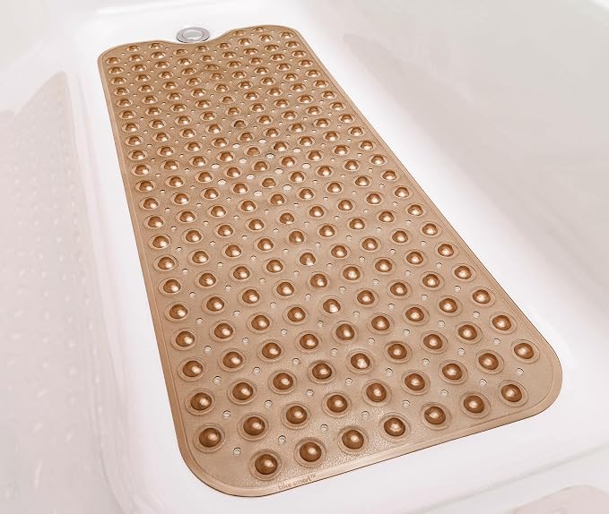 Extra-Long Non-Slip Bathtub & Shower Mat 39”x16” (Smooth/Non-Textured Tubs Only) Safe, Clean, Machine-Washable, Superior Grip&Drainage, Vinyl, Transparent Brown