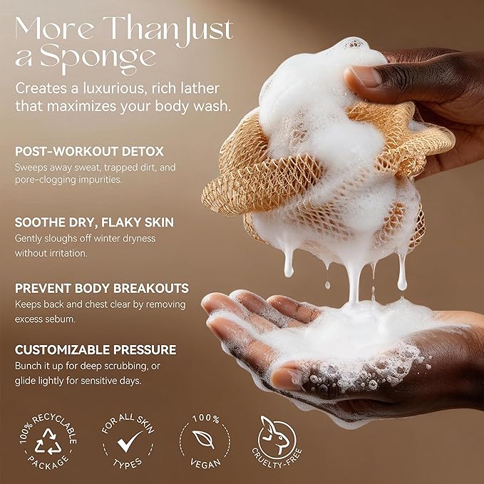 CORATED African Net Sponge Authentic with Knots, Shower Loofah Exfoliating Bath Sponge, Body Scrubber for Women and Men Daily Use Body Care, Travel Portable Bath Accessories Spa Gifts