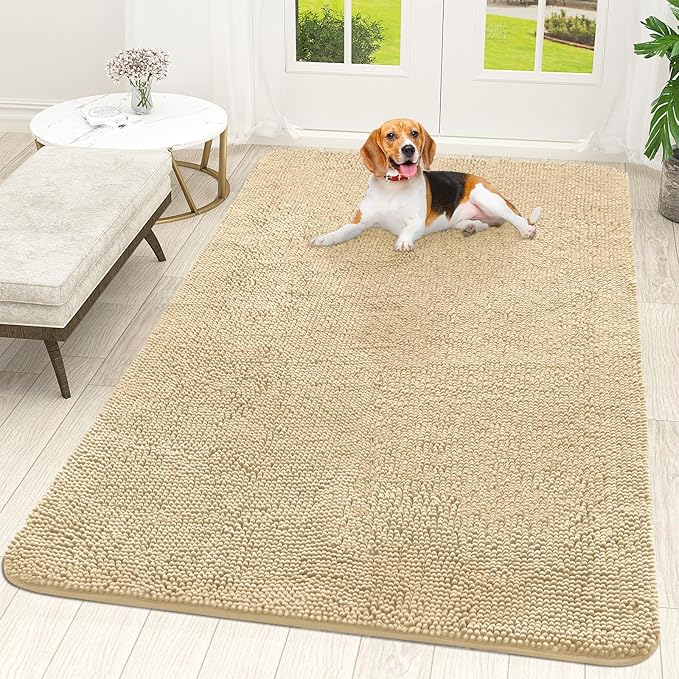 OLANLY Dog Door Mat for Muddy Paws 70x46, Absorbs Moisture and Dirt, Absorbent Non-Slip Washable Doormat, Quick Dry Chenille Mud Mat for Dogs, Entry Indoor Entryway Carpet for Inside Floor, Sand
