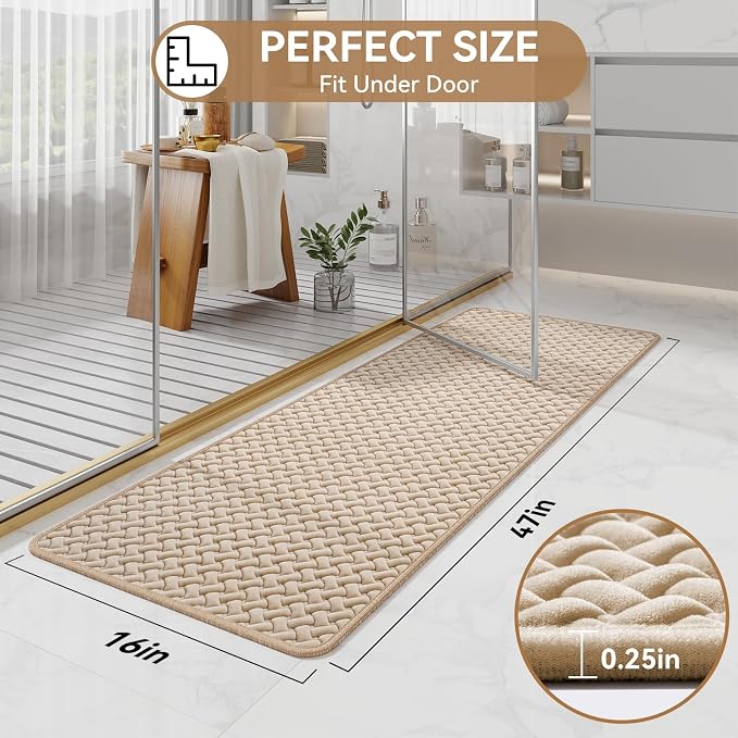 YDKGL Bathroom Runner Rug Non Slip, Super Absorbent Quick Dry Long Bath Mat, Foam Weave Texture Rubber Backing Ultra Thin Bathroom Mats Fit Under Door Bathroom Floor Bathtub Shower, 16"x 47"