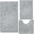 BOANKODU 3 Piece Bathroom Rugs Set, Extra Soft & Shag Chenille Bath Mat, Non-Slip PVC Backing, Machine Washable Absorbent Bath Mats for Bathroom, Toilet Rug, Home Decor (Light Grey)