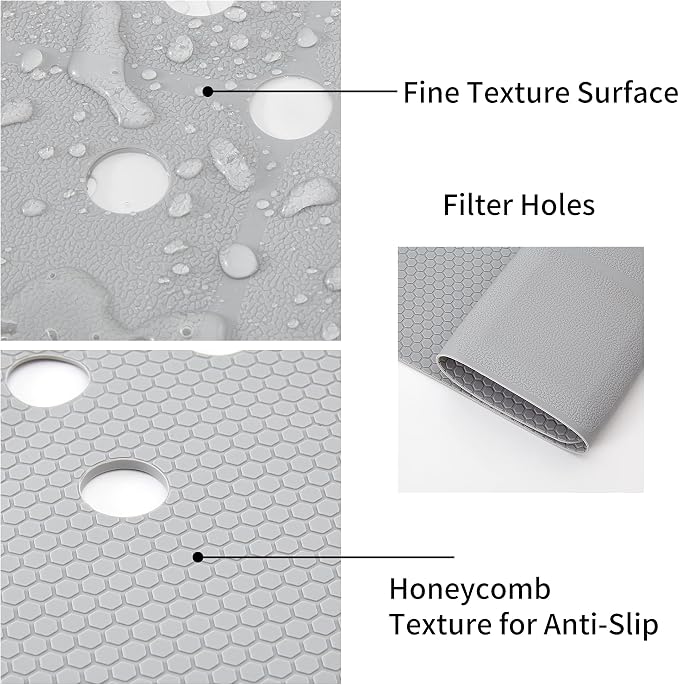 Webos Shower Mat for Textured Surface：Silicone Non Slip Shower Mat Without Suction Cups Foldable - Square Bath Mat for Reglazed Tub Textured Shower Floor (Grey, 21x21 Inches)
