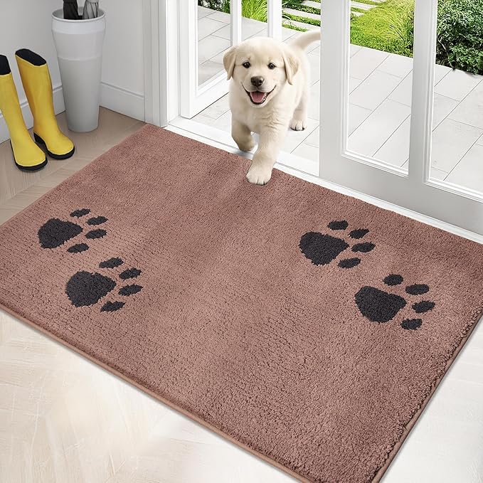 PURRUGS Dirt Trapping Door Mat 32" x 47", Non-Skid/Slip Machine Washable Microfiber Entrance Rug, Shoes Scraper, Dog Doormat, Super Absorbent Floor Mat for Muddy Wet Shoes and Paws, Light Brown