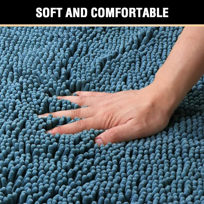 H.VERSAILTEX Microfiber Bath Rugs Chenille Floor Mat Ultra Soft Washable Bathroom Dry Fast Water Absorbent Bedroom Area Rugs, 24 x 42 - Inch, Dark Teal