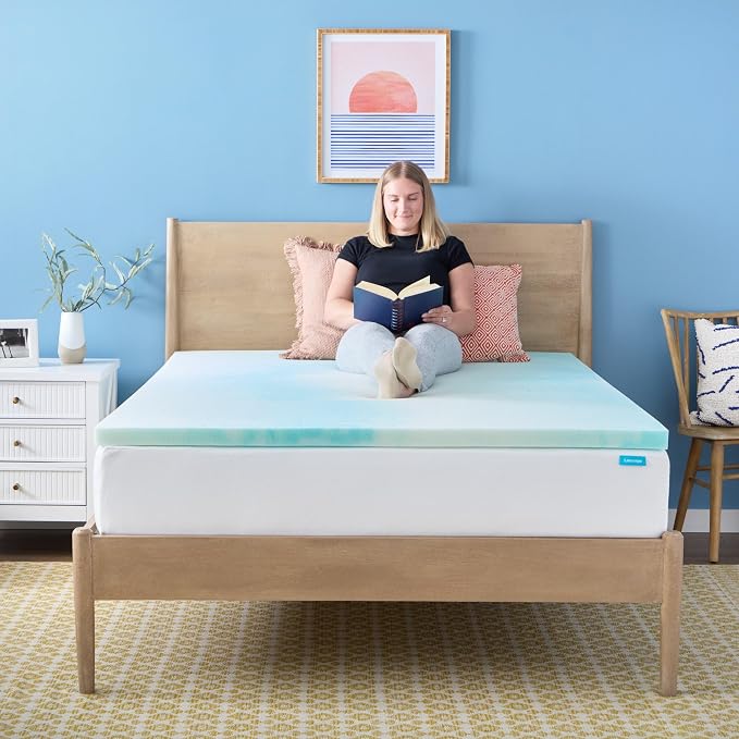 Linenspa 2 Inch Swirl Gel Memory Foam Mattress Topper, Queen Size – Cooling Gel Infused, Ventilation Holes – Pressure Relieving Bed Topper – CertiPUR Certified