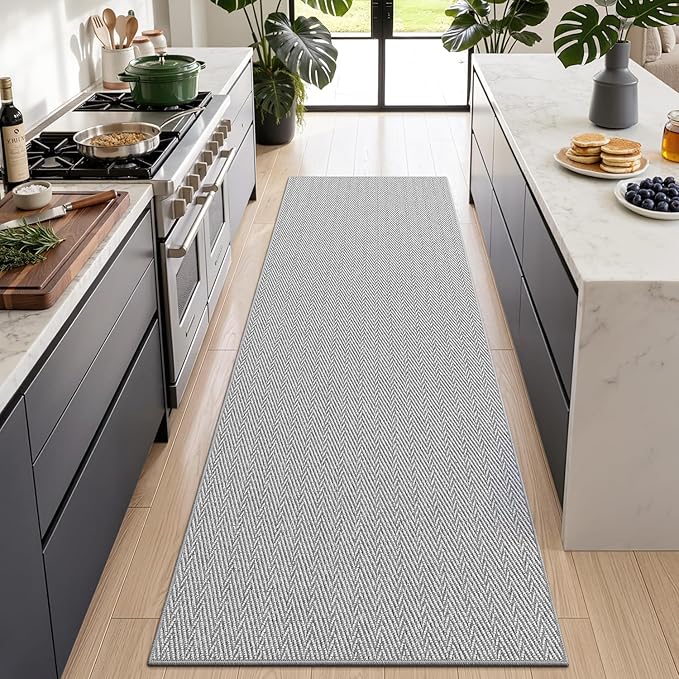 LUMI Ultra Thin Runner Rug for Hallway 2.3'x12', Non-Slip Entryway Rug with Rubber Backing, Unique Herringbone Design for Hallway, Entry, Kitchen, Patio, Gray