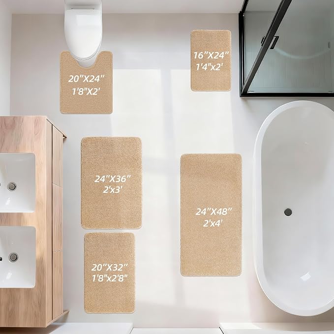 COSY HOMEER Toilet Rugs U-Shaped 24"x20",Soft Absorbent Bath Mat with Non-Slip TPR Backing, Machine Washable Shaggy Bath Rug for Toilet,Beige