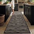 Kitchen Runner-Non Slip Kitchen Mats for Floor-Thick Stain Resistant Vintage Kitchen Floor Rug Runner Carpet for Hallways Entryway Laundry Room Washable（Black 24"x70"）