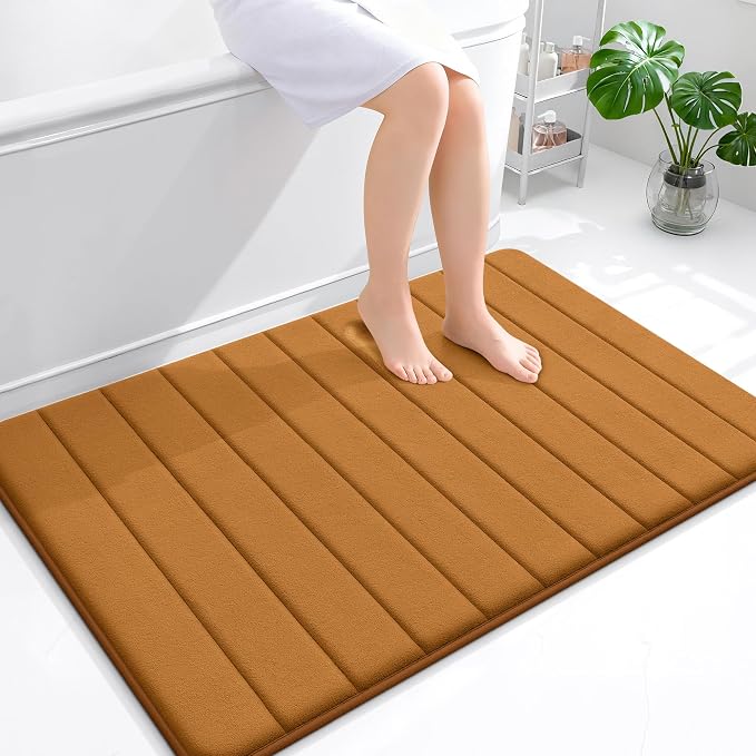 OLANLY Memory Foam Bath Mat 44x32, Super Soft Absorbent Bathroom Rugs, Quick Dry, Machine Washable Shower Floor Rugs, Bathmat Carpet, Bathroom Home Decor Accessories, Ochre