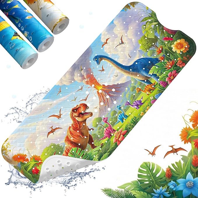 XIYUNTE Baby Bath Mat for Tub Non Slip Kids Bath Mat - 40''x16'' Extra Long Cartoon Turtle Baby Bath Tub Mat Eco-Friendly Toddler Bath Mats with Suction Cups & Drain Holes, Easy to Clean & Easy Drying