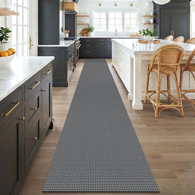 KOZYFLY Braided 2.5'x18' Runners Rugs for Hallway, Extra Long Washable Runner Rug, Woven Non Slip Kitchen Runner, Cotton Entryway Rug, Floor Carpet for Entry, Aisle, Hall, Grey/Dark Grey