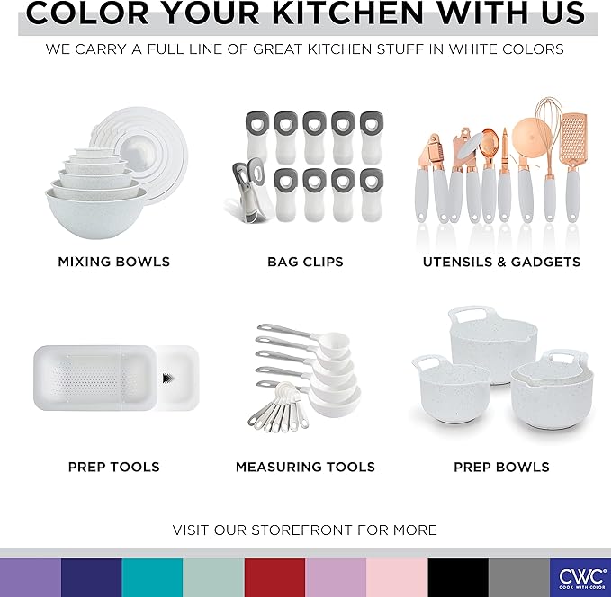 COOK WITH COLOR Kitchen Gadget Set Stainless Steel Utensils with Soft Touch Handles, 7 Pieces, Stainless Steel White